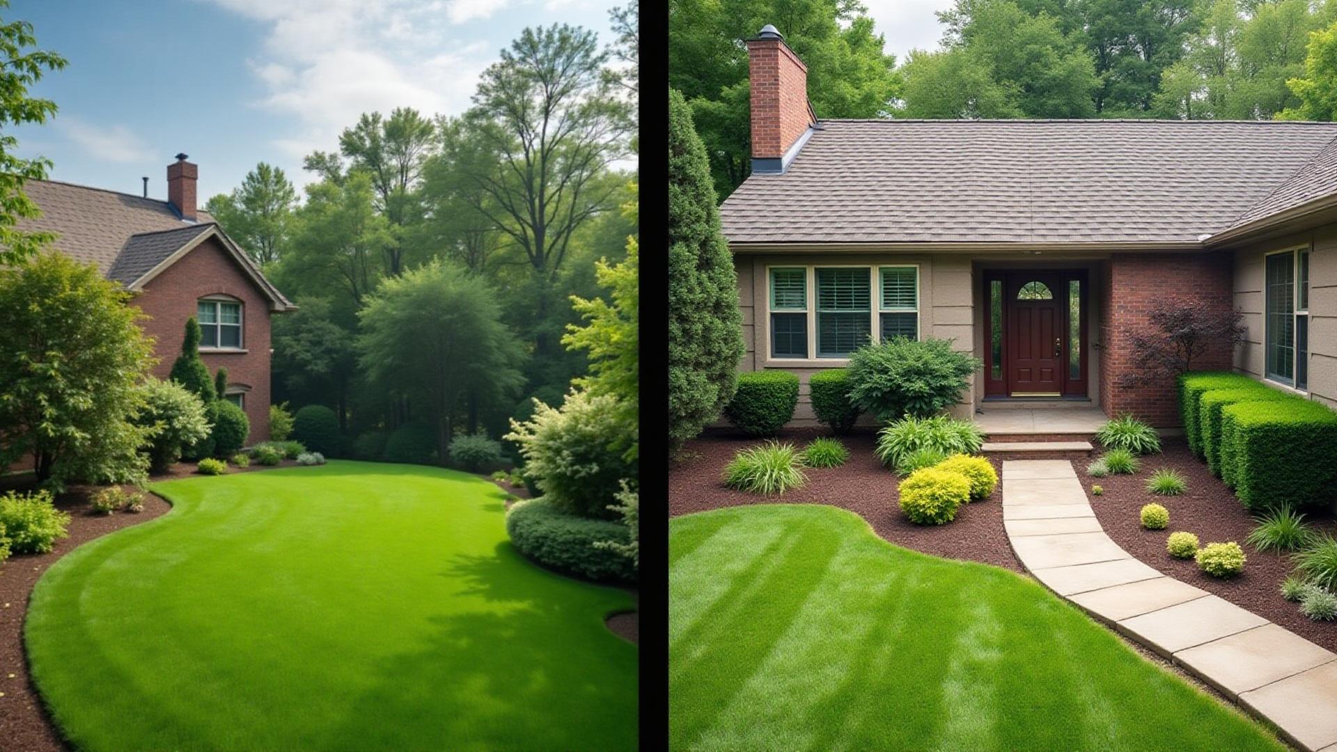 Expert Landscape Design & Installation - Galt CA Professional landscaping transformation showing beautiful residential lawn design with manicured grass, ornamental plants, and custom hardscaping in Galt CA